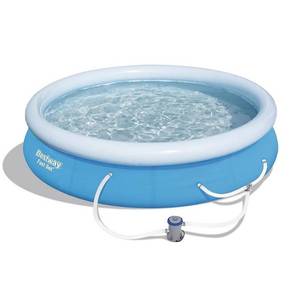 lot 6399 image: Bestway - Fast Set Up 12ft x 30in Inflatable Above Ground Swimming Pool w Pump - Blue