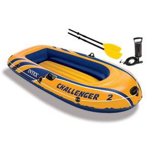 lot 6413 image: Intex Challenger 2 Inflatable 2 Person Floating Boat Raft Set w Oars & Air Pump