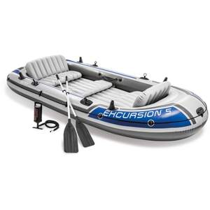 lot 6451 image: Intex Excursion 5 Person Inflatable Rafting and Fishing Boat Set with 2 Oars