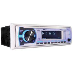 lot 6488 image: PYLE PLMRB29W - Marine Bluetooth Stereo Radio - 12v Single DIN Style Boat In dash Radio Receiver System with Built-in Mic, Digital LCD, RCA, MP3, USB, SD, AM FM Radio - Remote Control -(White)