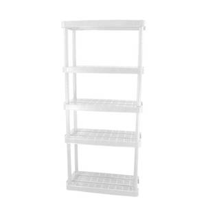lot 6490 image: GRACIOUS LIVING Medium Duty Adjustable Ventilated Storage Shelving Unit, 5 Shelf, White