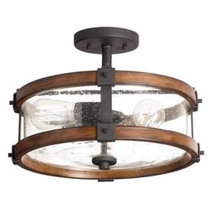 lot 55278 image: Kichler 38171 Distressed Wood Semi Flush Mount Light, 3, Black