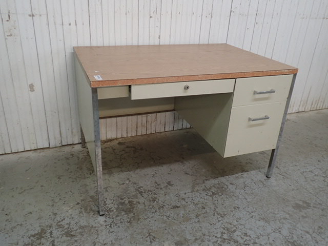 lot 6574 image: Metal Framed Wooden Top Office Desk
