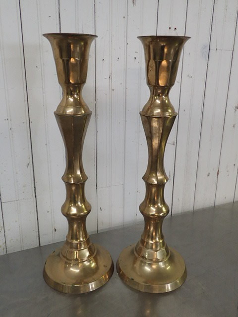 lot 8160 image: Lot of Two 19in Brass Candle Stick Holder