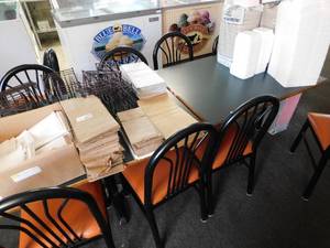 lot 7192 image: Set of Three Dining Height Tables wMetal Base