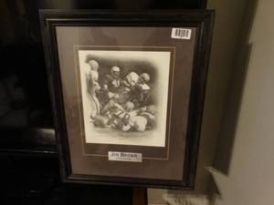 lot 1353 image: Framed Jim Brown photo drawing wall art