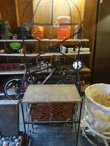 lot 1403 image: Metal bakers rack w wood top