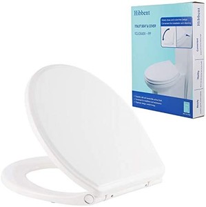 lot 2450 image: Hibbent Premium One Click Round Toilet Seat with Lid (Oval), Easy Installation and Quick Release for Easy Cleaning, Stable Hinge Design to Prevent Shifting, Soft Close, White (Round)