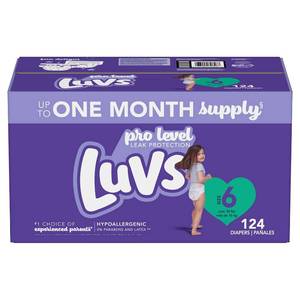 lot 2454 image: Luvs Triple Leakguards Extra Absorbent Diapers, Size 6, 124 Count