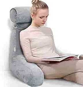 lot 2457 image: mittaGonG Adult Bed Sitting Reading Pillows with Neck Roll, Back Support Pillow for Bed, Seated Backrest Pillow with Arms, Shredded Memory Foam Filler, Removable Comfortable Velvet Cover