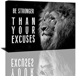 lot 2473 image: Lion Wall Art Canvas Prints, Be Stronger Than Your Excuses Black and White Lion Picture, Entrepreneur Wall Art Office Canvas Prints with Frame, Lion Quote Posters Prints Framed Ready to Hang 3 PCS