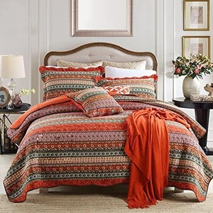 lot 2491 image: NEWLAKE Striped Classical Cotton 3-Piece Patchwork Bedspread Quilt Sets, Queen Size