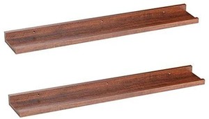 lot 2511 image: O&K Furniture Modern Style Espresso-Teak Floating Wall Shelves CD Book Display Storage Unit 31.5 Length, Set of 2