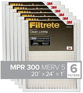 lot 2523 image: Filtrete Clean Living Basic Dust AC Furnace Air Filter, MPR 300, 20 X 24 X 1