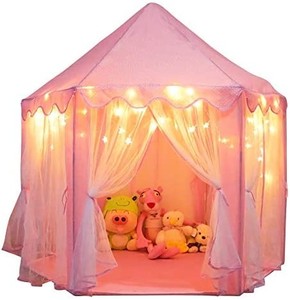 lot 2531 image: Orian Princess Castle Playhouse Tent for Girls with LED Star Lights �� Indoor & Outdoor Large Kids Play Tent for Imaginative & Pretend Games �� ASTM Certified, Princess Toys. 55x53 inch (Pink Tent)