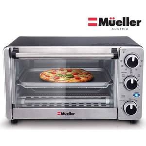 lot 2533 image: Mueller Austria Toaster Oven 4 Slice, Multi-function Stainless Steel Finish with Timer - Toast - Bake - Broil Settings, Natural Convection - 1100 Watts of Power, Includes Baking Pan and Rack by Mueller Austria
