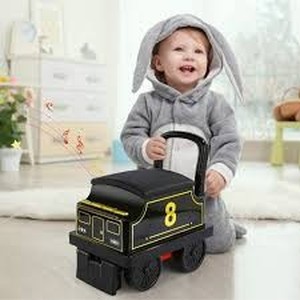 lot 2550 image: TEMI Train Carriage Electric Ride On Train Accessory Early Educational Interactive Toy Scoot and Ride Push Walker w Train Sounds, Animal Sounds, Stories and Musics Gift for Kids Boys Girls Toddlers