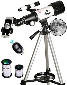 lot 30394 image: Gskyer Telescope, 70mm Aperture 400mm AZ Mount Astronomical Refracting Telescope for Kids Beginners - Travel Telescope with Carry Bag, Phone Adapter and Wireless Remote