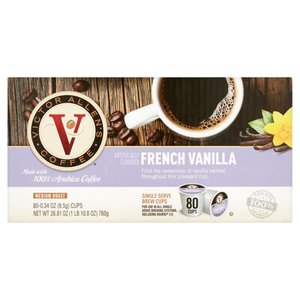lot 30400 image: Victor Allens Coffee Medium Roast French Vanilla Single Serve Brew Cups, 0.34 oz, 80 count