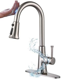lot 30440 image: SOQO Smart Touch Faucet, 3 Modes Touch Kitchen Faucets with Pull Down Sprayer, Hot & Cold Control Brushed Nickel Kitchen Sink Faucet with Brass Body, Single-Handle