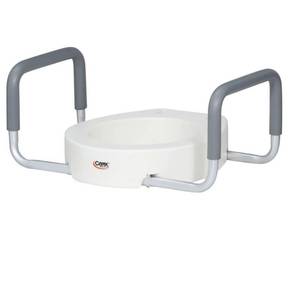 lot 30442 image: Carex Raised Toilet Seat With Handles, Standard Round Toilets, Adds 3.5 Inches to Toilet Height, Toilet Seat Riser For Handicap and Seniors