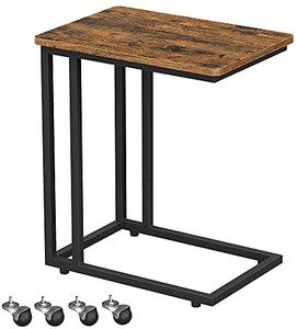 lot 30455 image: VASAGLE End Table, Side Table, TV Tray, C Shaped Snack Table with Metal Frame, Rolling Casters, Industrial, for Living Room, Bedroom, Rustic Brown