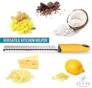 lot 30456 image: Zulay Kitchen Best Cheese Grater & Zester - Stainless Steel Lemon Zester Tool - Zester for Kitchen - Cheese Grater Handheld - Chocolate, Coconut, Nutmeg, Ginger, Lemon Zester - Citrus Zester (Yellow)