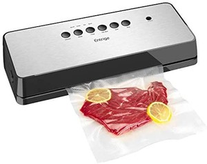 lot 30467 image: Vacuum Sealer Machine by Entrige, Automatic Food Sealer for Food Savers w Starter Kit, Dry Moist Food Modes, Easy to Clean, Led Indicator Lights, Compact Design, Silver(Stainless Steel)