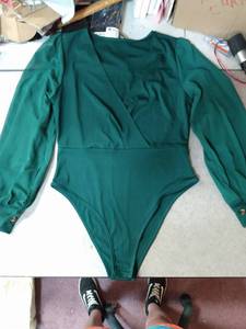 lot 30470 image: Dark Green Deep V-Neck Bodysuit- Size L