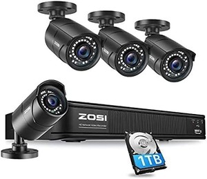 lot 30472 image: ZOSI 1080p H.265 PoE Home Security Camera System Outdoor Indoor,8CH 5MP PoE NVR Recorder and (4) 1080p Surveillance Bullet IP Cameras with 120ft Long Night Vision ( 1TB Hard Drive Built-in)