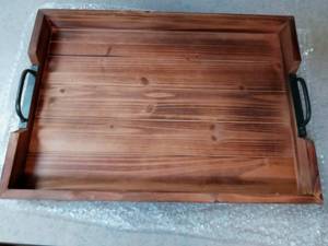 lot 30474 image: Large Decorative Wood Table Tray With Coasters and Reading Light