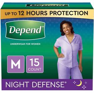 lot 40216 image: Depend Night Defense Incontinence Underwear for Women - Medium - Blush - 15ct
