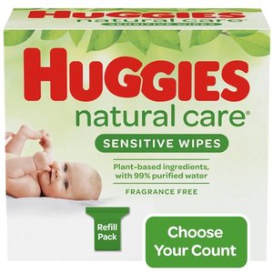 lot 40252 image: Huggies Natural Care Sensitive Baby Wipes, Unscented, 3 Refill Packs (624 Wipes Total)