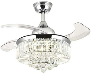 lot 40284 image: Modern Crystal Ceiling Fan with Light Retractable Blades