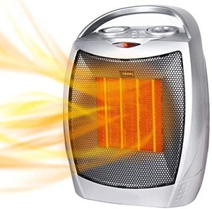 lot 40371 image: Portable Electric Space Heater 1500W750W Personal Room Heater with Thermostat, Small Desk Ceramic Heater with Tip Over and Overheat Protection ETL Certified for Office Indoor Bedroom ( Sliver )