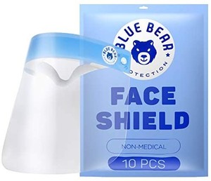 lot 40376 image: Face Shield Protection, Adult Face Shield, Protective Face Shields for Women and Men, Clear Face Shield, Face Shield Mask Reusable, Mask Shield by Blue Bear Protection (Pack of 10)