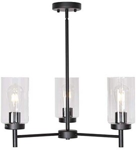 lot 40377 image: VINLUZ Farmhouse Chandeliers Black 3 Lights with Clear Glass Shades Modern Industrial Pendant Light Dining Room Lighting Fixtures Hanging Adjustable Wire Semi Flush Ceiling Lights