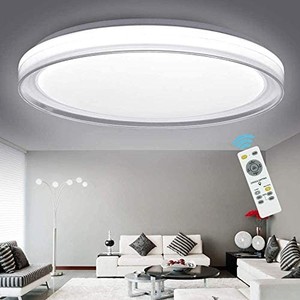lot 40379 image: DLLT 48W Dimmable LED Ceiling Light Fixture Flush Surface Mount, 20 Inch Round Remote Control Lighting, 3 Light Color Changeable for Dining Room, Living Room, Bedroom, Office, Hotel