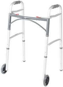 lot 40389 image: Drive Medical 10210-1 Deluxe Two Button Folding Walker with 5-Inch Wheels