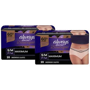 lot 40418 image: Always Discreet Boutique, Incontinence & Postpartum Underwear for Women, Maximum Protection, Peach, Small  Medium, 40 Count