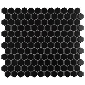 lot 42441 image: Metro Hex Matte Black 10-14 in. x 11-78 in. x 5 mm Porcelain Mosaic Tile 25 tiles