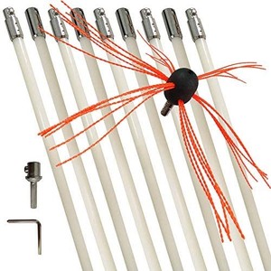lot 42452 image: Chimney Cleaning Brush Fireplace Flue Sweep Whip Cleaner Tools 30 Feet Rotary System Flexible 9 Rods Kit Drill Powered