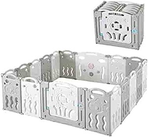 lot 42455 image: Albott Baby Playpen 18 Pieces Kids Safety Activity Center Folding Playyard Safety Lock Gate,Adjustable Shape, Portable Design for Indoor Outdoor Use GreyWhite, 18 Panel