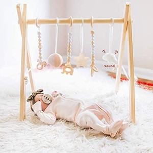 lot 42460 image: funny supply Wooden Baby Gym with Gym Toys Foldable Baby Play Gym Frame Activity Center Hanging Bar Newborn Gift