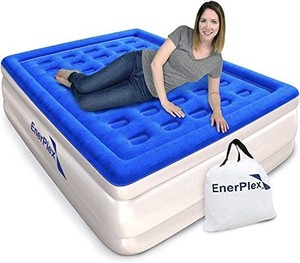 lot 42462 image: EnerPlex Queen Air Mattress for Camping, Home & Travel - 16 Inch Double Height Inflatable Bed w Built-in Dual Pump