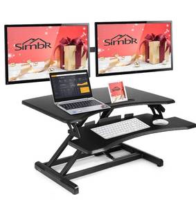 lot 42480 image: Simbr Standing Desk Converter Desk Sit to Stand Desk Height Adjustable Gas Spring Desk Riser Stand Up Desk