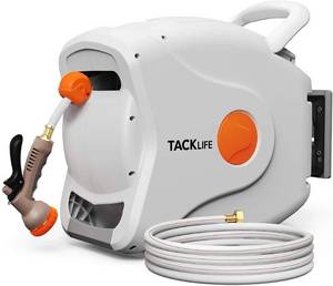 lot 42484 image: TACKLIFE Retractable Garden Hose Reel 12 X 1006.7FT Wall Mounted Hose Reel- HR8