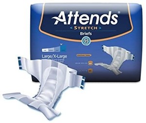 lot 42508 image: Attends Stretch Briefs with Advanced Dry-Lock Technology for Adult Incontinence Care, LargeX-Large, Unisex 24 pack