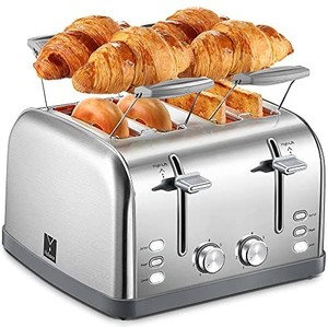 lot 42533 image: Yabano 4 Slice Toaster, Bagel Toaster with 7 Bread Shade Settings and Warming Rack, 4 Extra Wide Slots, DefrostBagelCancel Function, Removable Crumb Tray, Stainless Steel Toaster, Silver