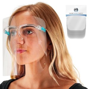 lot 42540 image: Safety Face Shields with Glasses Frames (Pack of 10) - Ultra Clear Protective Full Face Shields to Protect Eyes, Nose, Mouth - Anti-Fog PET Plastic, Goggles - Sanitary Droplet Splash Guard